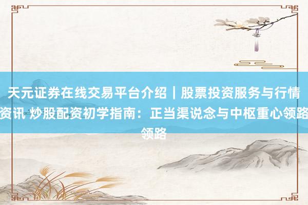 天元证券在线交易平台介绍｜股票投资服务与行情资讯 炒股配资初学指南：正当渠说念与中枢重心领路