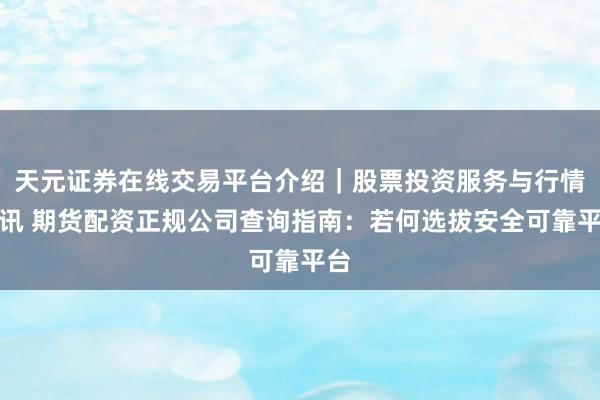 天元证券在线交易平台介绍|股票投资服务与行情资讯 期货配资正规公司查询指南:若何选拔安全可靠平台