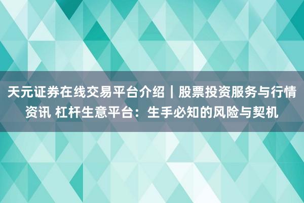 天元证券在线交易平台介绍｜股票投资服务与行情资讯 杠杆生意平台：生手必知的风险与契机
